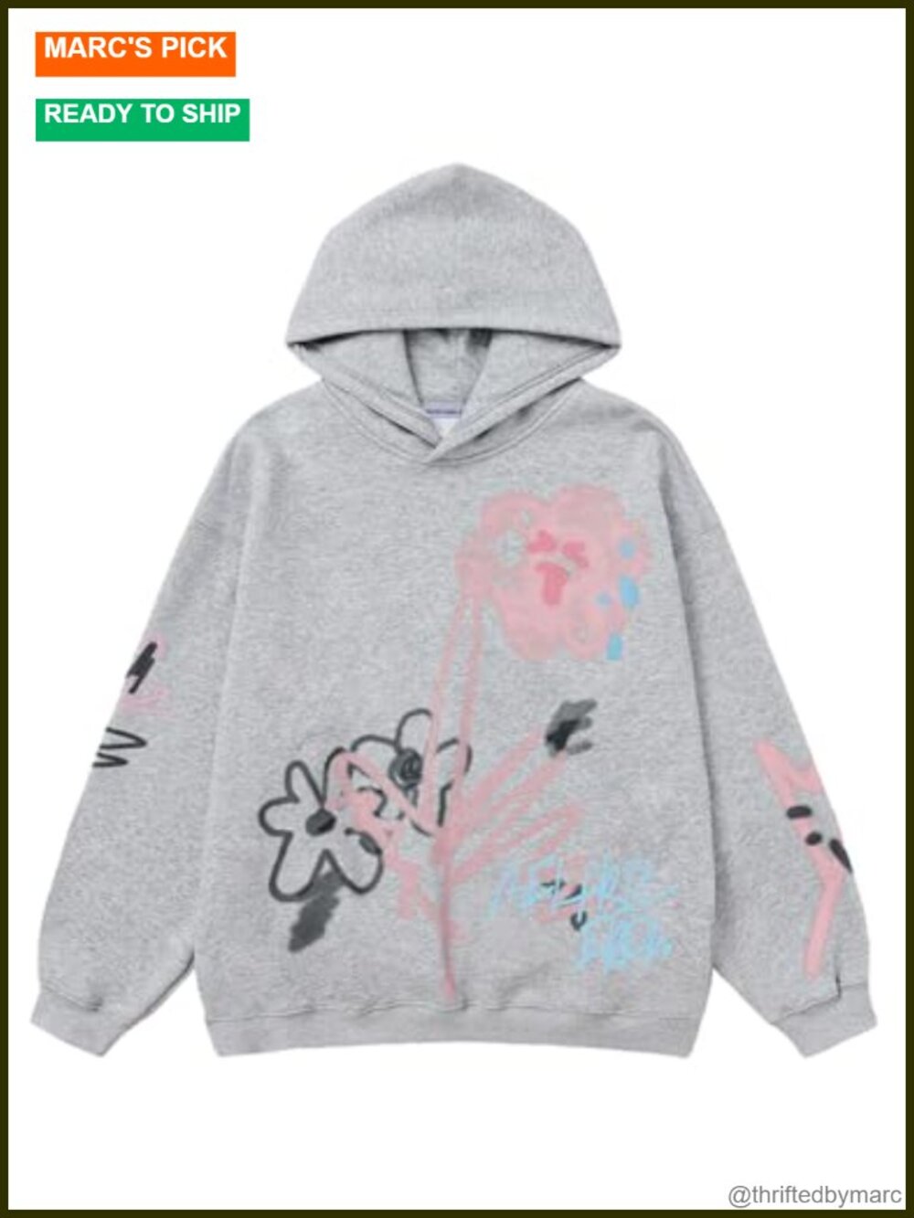 Oversized Graphic Hoodie Cartoon Graffiti Print Fleece Pullover Sweatshirt